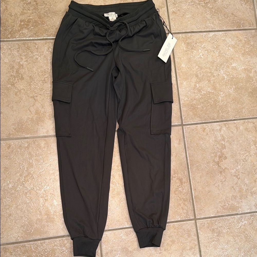 NWT Charcoal Cargo Jogger Pants with Big Pockets and Drawstring Waist